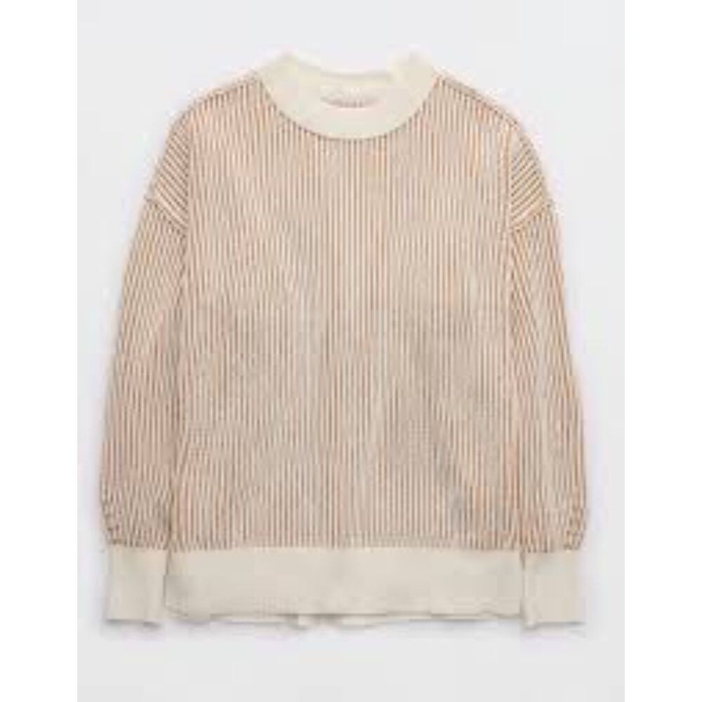 Aerie Cable Knit Fisherman Crewneck Butter Yellow Oversized Sweater, size XXS